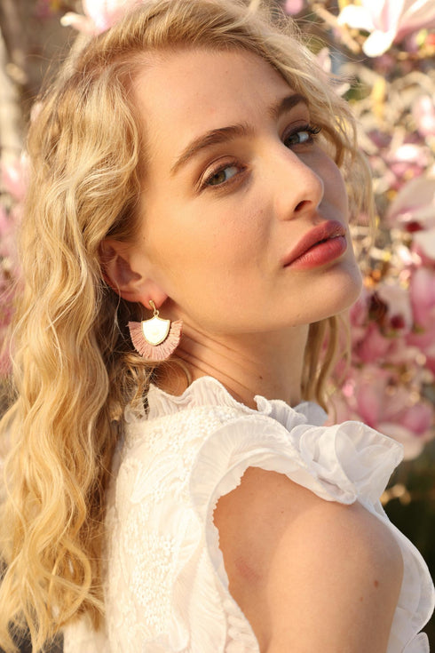 Half Moon Fringe Earrings - Pink